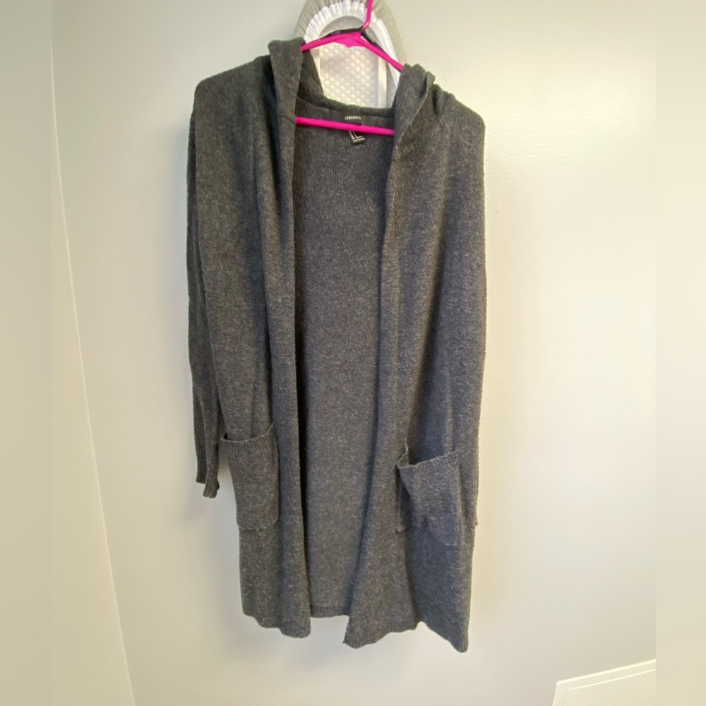 S / Grey cardigan with hoodie